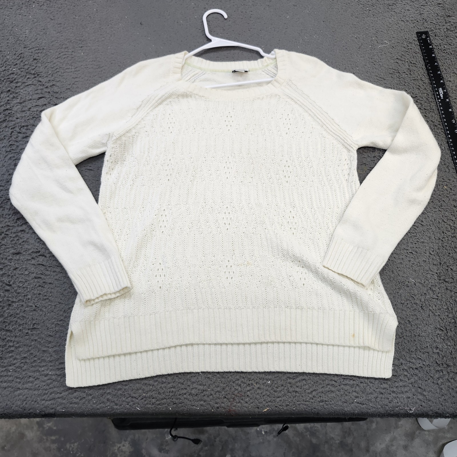 Stylus Sweater Womens Large White Cable Knit Crewneck Raglan Long Sleeve Top